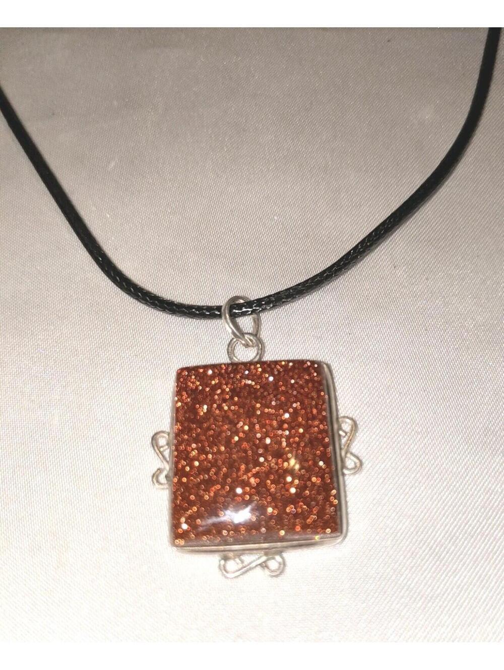 Vintage Natural Goldstone 925 Sterling Silver Pendant Necklace Handmade NOS
